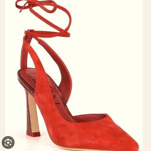 Deltan Juliana Suede Ankle Tie Flared Heel Dress Pumps new without box 7.5